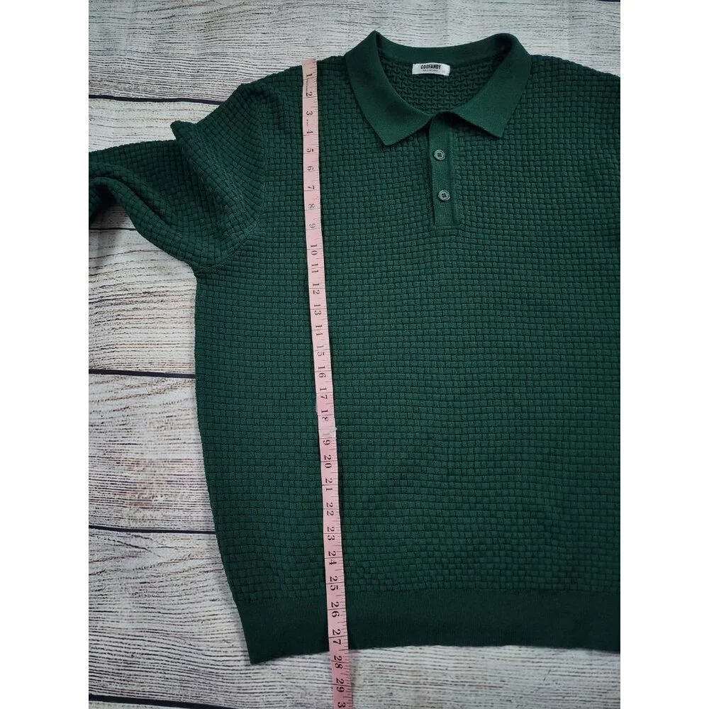 Coofandy Polo Collar Sweater Size XXL Crosshatch Textured Pattern Green